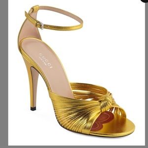 Gold Crawford Metallic Leather Knotted Strap pumps
